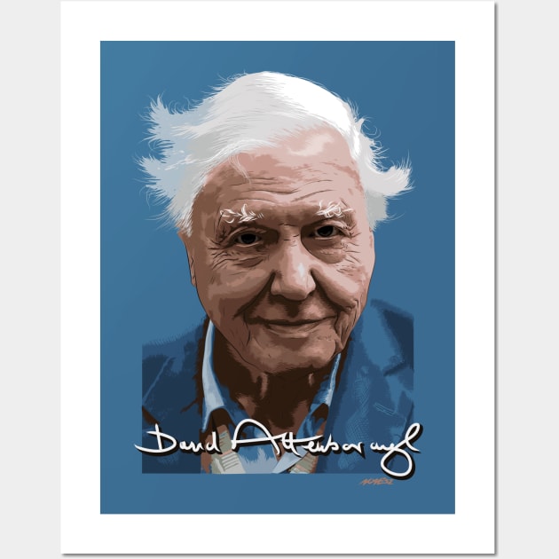 David Attenborough signed portrait Wall Art by Nonesz Workshop